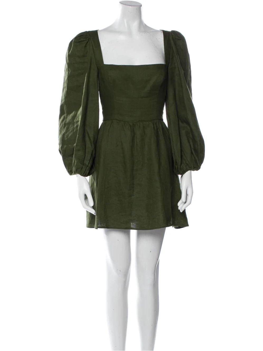 Reformation Green Square A-Line Linen Mini Dress